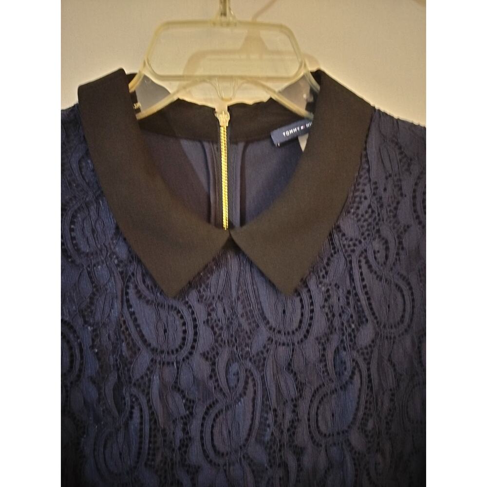 4128) Tommy Hilfiger Navy Blue Black Lace Lined Sheath Dress Size 14 - Picture 9 of 13